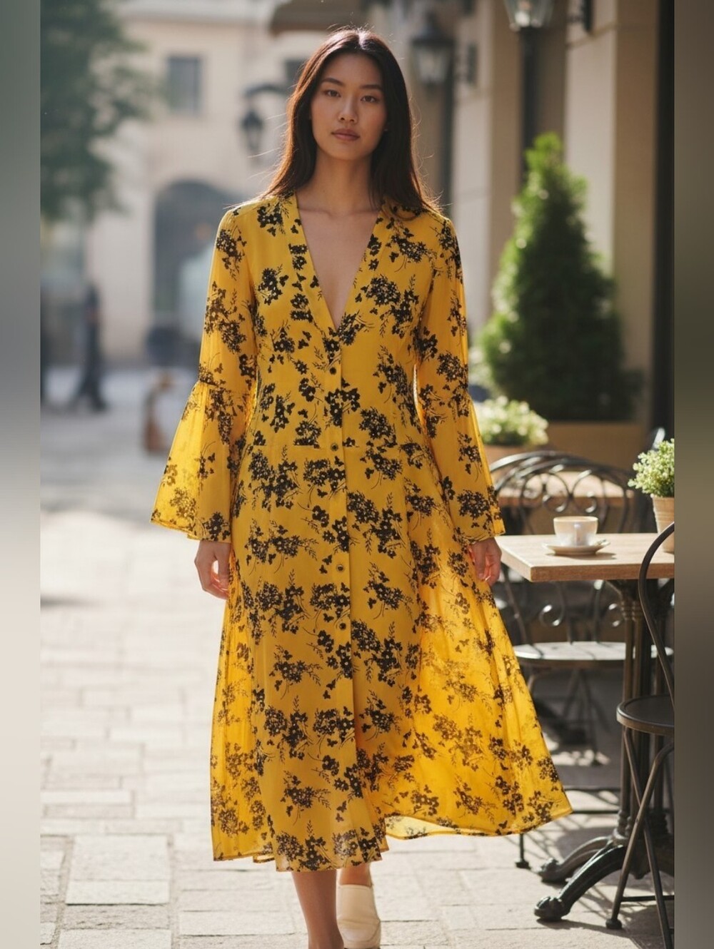 Michael Kors Floral Dress Feminine Spring Summer Fit & Flare Midi Dress
